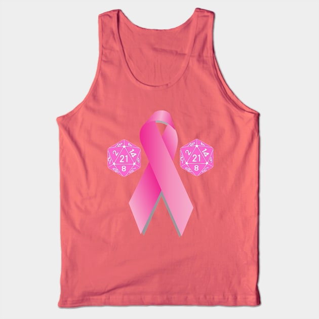 Pink D21 Dice And Pink Cancer Ribbon Tank Top by AgelessGames